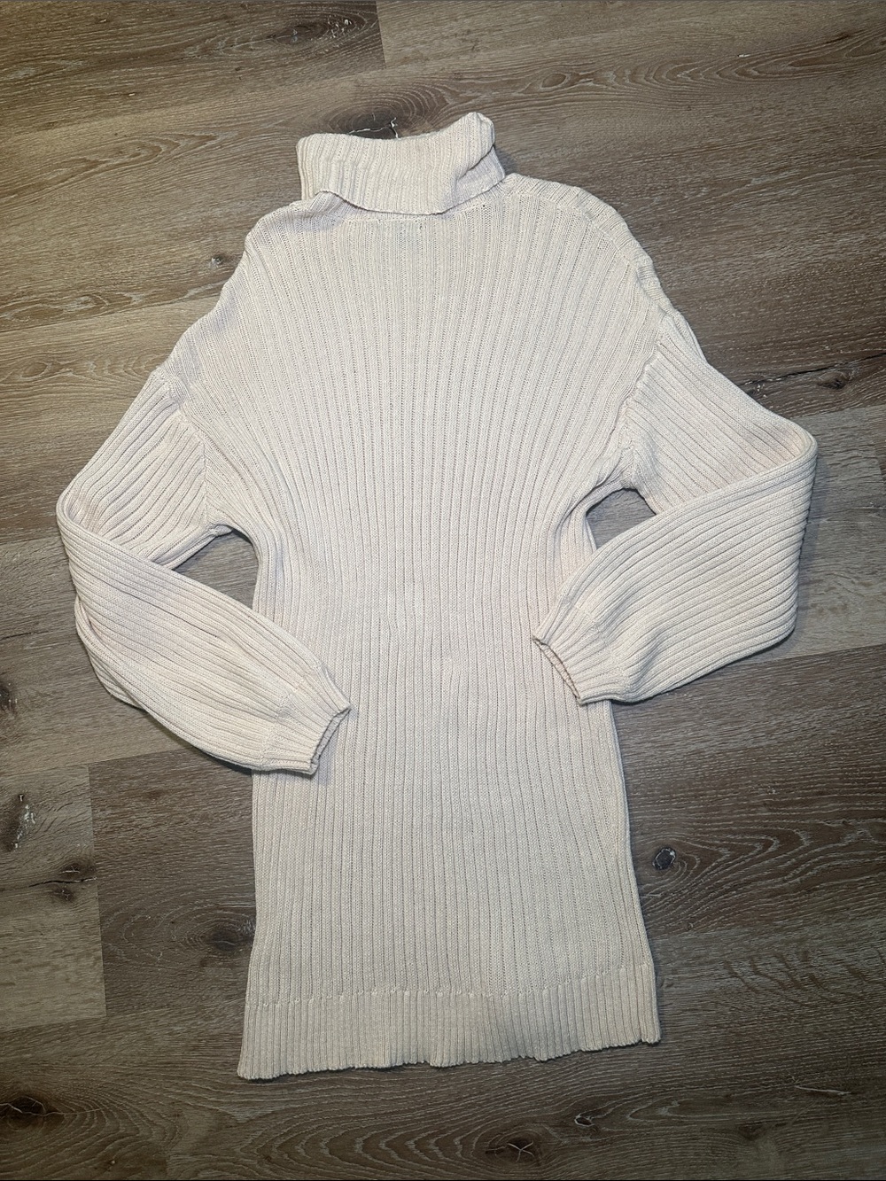 Sexy Fall Turtleneck Ribbed Knit Sweater mini dress- Cream